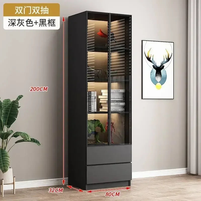 Modern Living Room Cabinet Bookcase with Glass Door Display