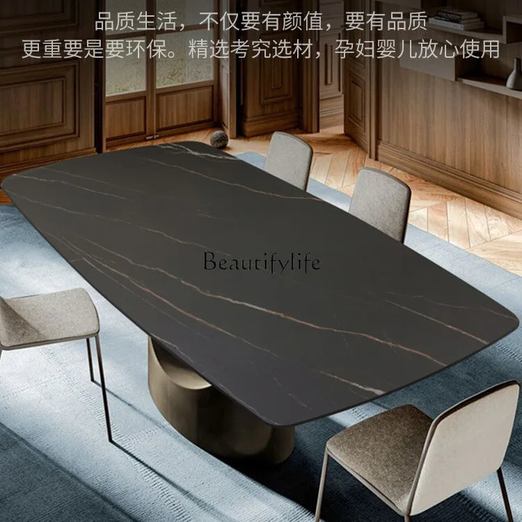 Minimalist rock slab dining table U-shaped table rack