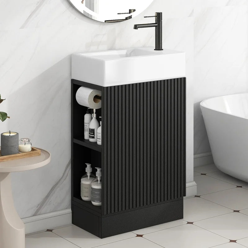 18.6" Black Bathroom Vanity with Sink and Two-Tier Shelf