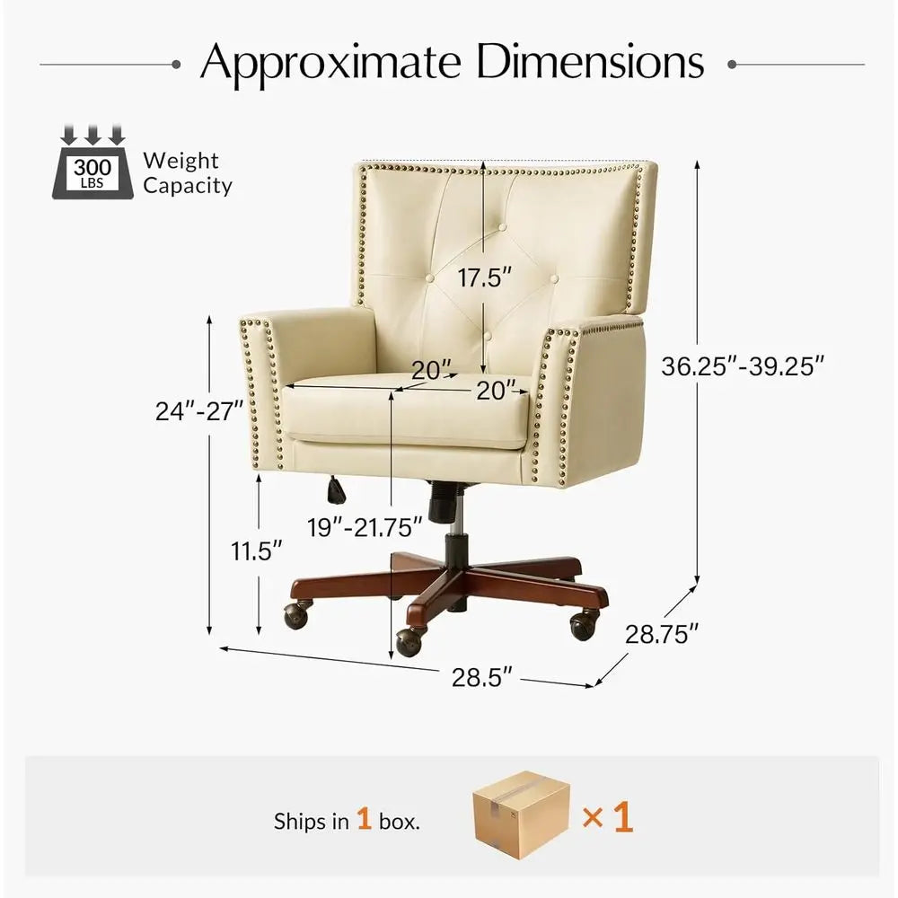 Leather Swivel Office Chair with 360° Rotation, Adjustable Height,