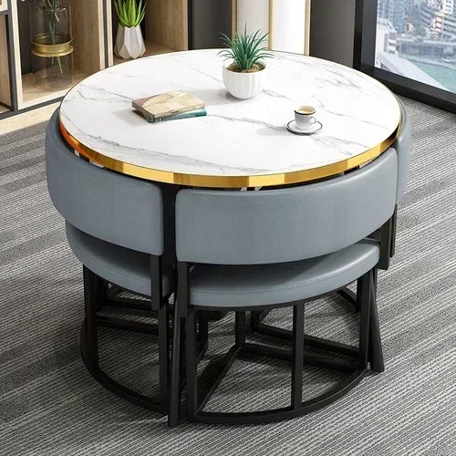 White Luxury Dining Tables 4 Chairs Set
