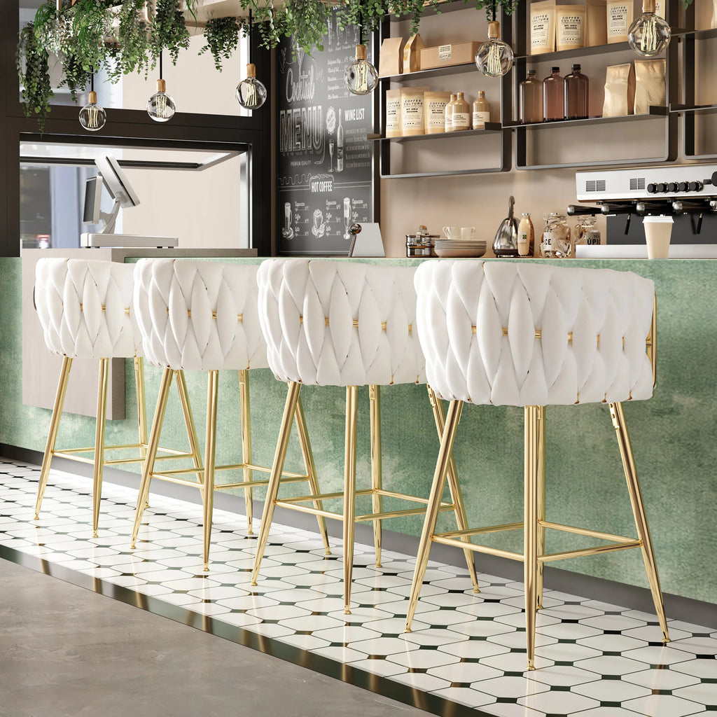 Set of 2 26" Bar Stools, Modern Kitchen Stools with Back, Metal Legs