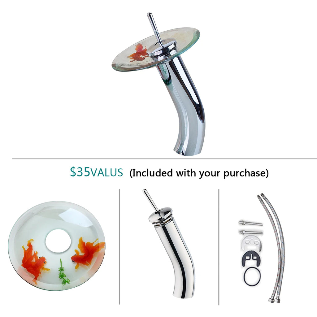 Tempered Glass Bathroom Basin Sink Faucet Combo