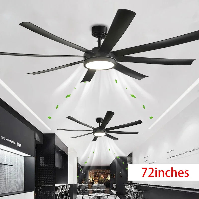 40/72 Inch Black High-power Ceiling Fan with Light