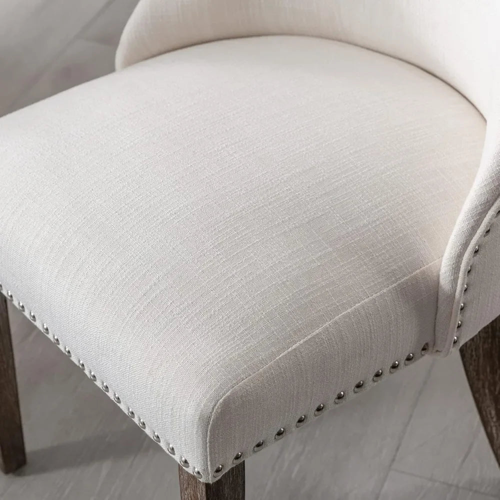 Linen Dining Chairs Set of 6 Upholstered Accent Chair with Nailhead Trim & Solid Wood Legs, Mid Century Modern Side Chair for Ki
