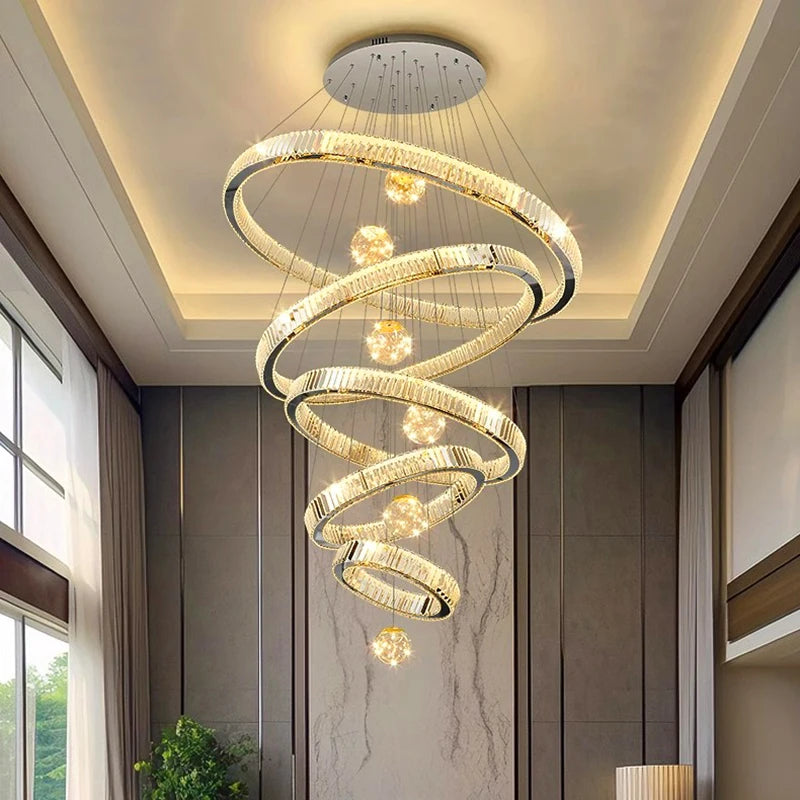 Modern Crystal Chandelier Lustre Stair Pendant