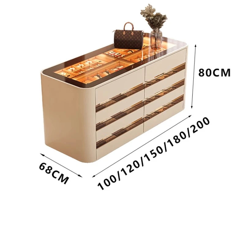 Wooden wardrobe island chest drawers jewelry storage with LED