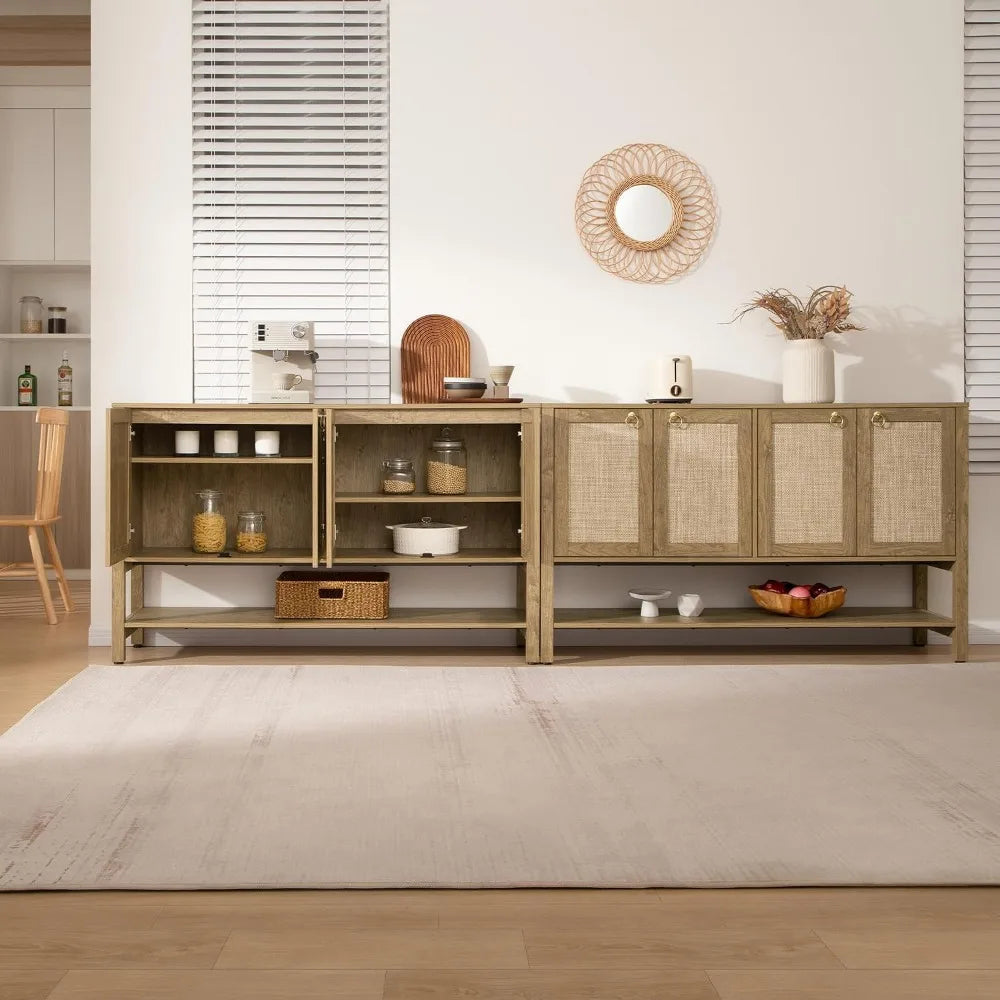 Rattan Sideboard Buffet Cabinet with Open Storage