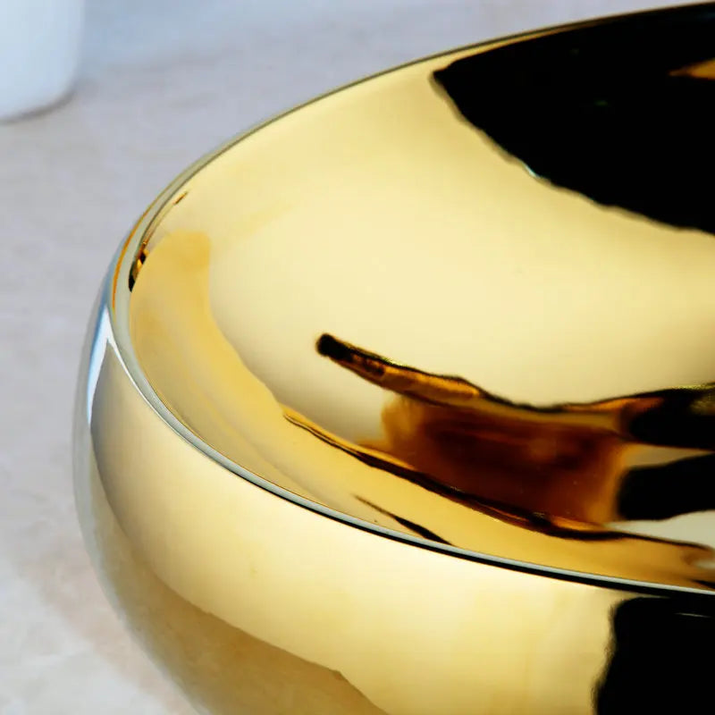 23 Inch Bathroom Vessel Sink Gold Ceramic Bowl
