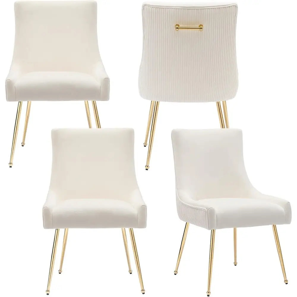 Set of 4 Velvet Upholstered Dining Chairs with Pull Handle