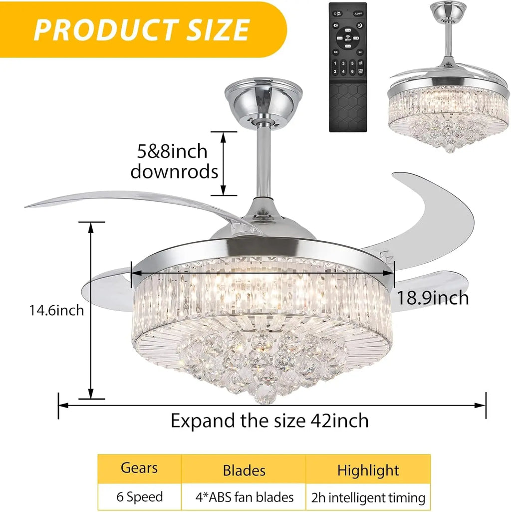 42" Crystal Ceiling Fan with Lightm