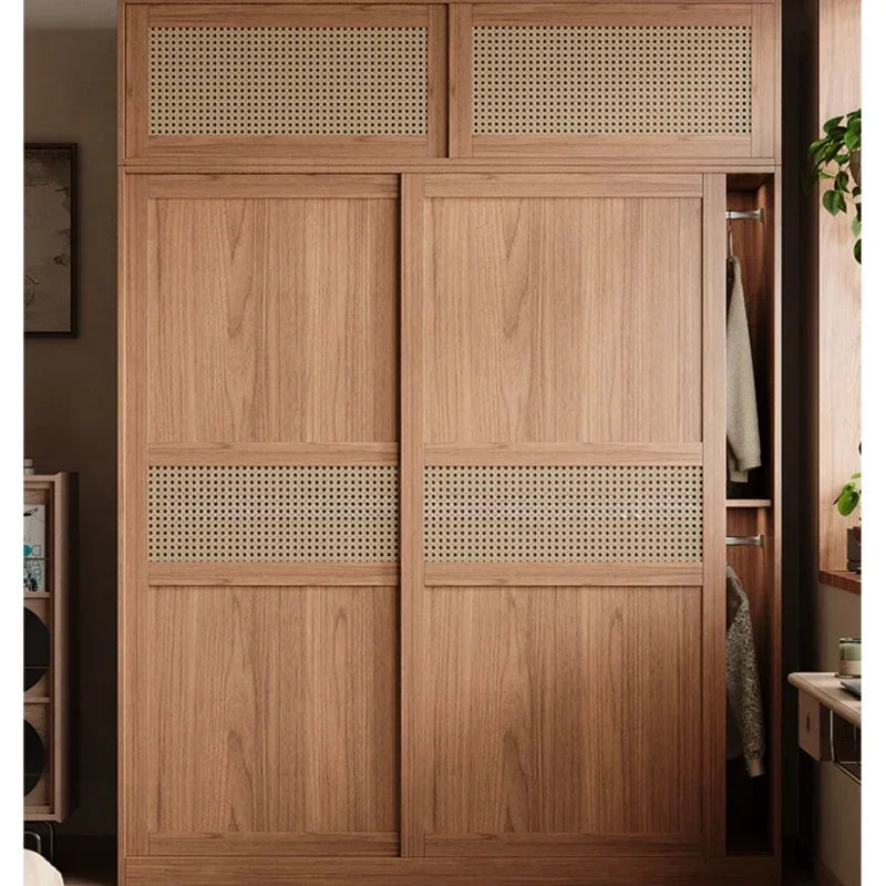 Rattan Armoire Nordic Sliding Door Large Drawers Storage Closet