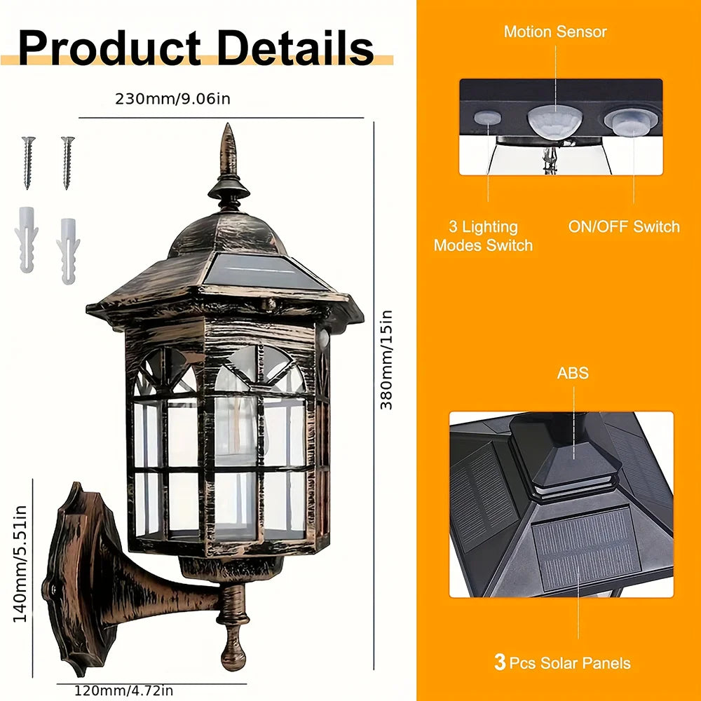 2pcs Exterior Light Fixtures Wall Mounted Light LED Solar Outdoor