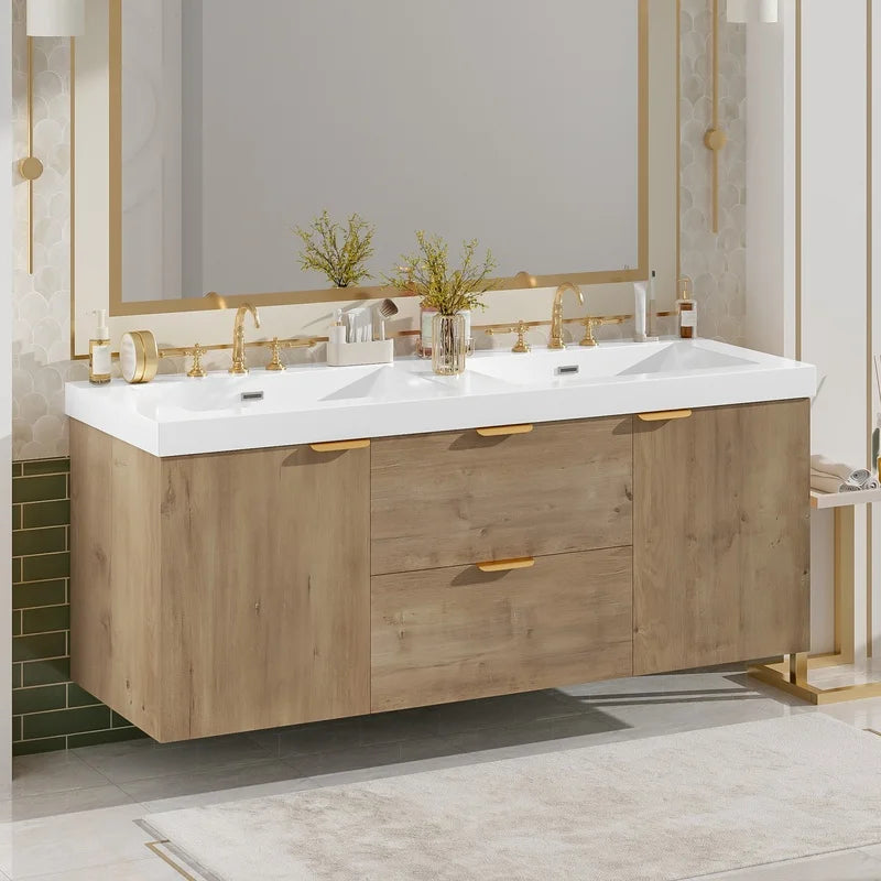 59.3" Double Sink Bathroom Vanity with SMC Top, MDF Cabinet, Soft-Close DoorsBathrooms