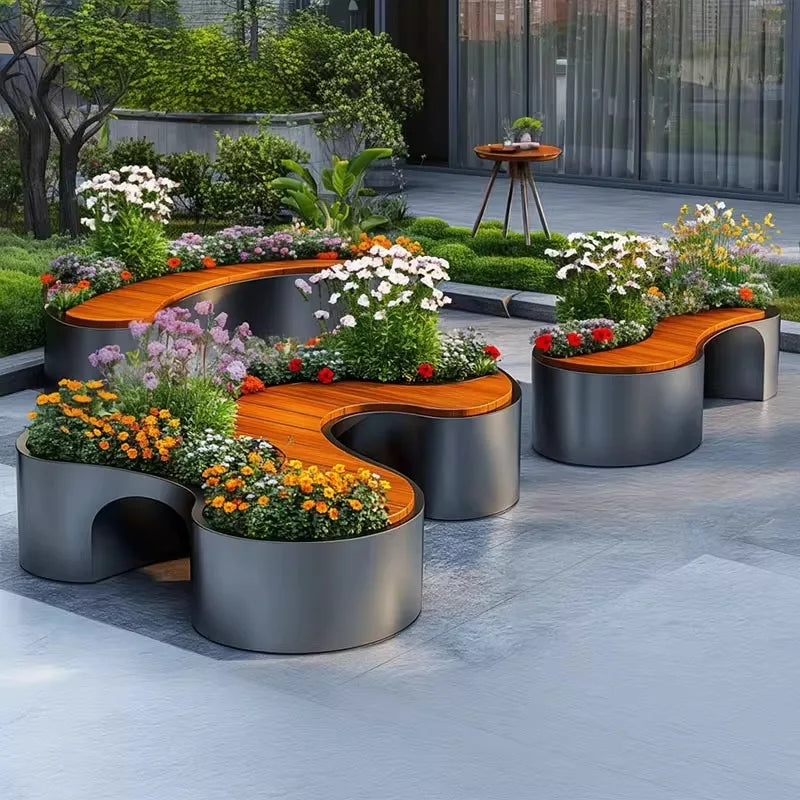 Outdoor flower box seat combination