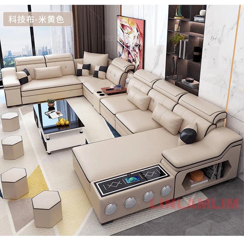 Modern Scientific Cloth Sectional Sofa Set with Chaise Lounge