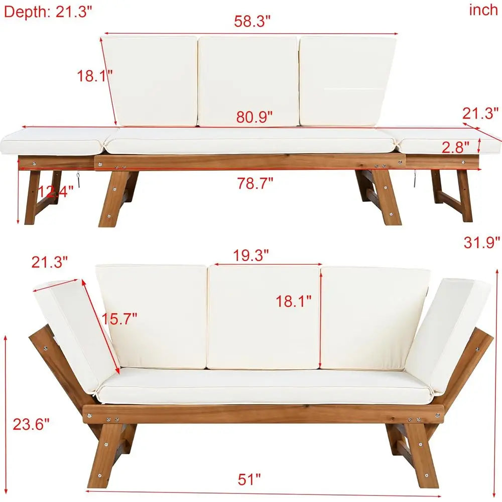 Wooden Outdoor Daybed Chaise Lounge