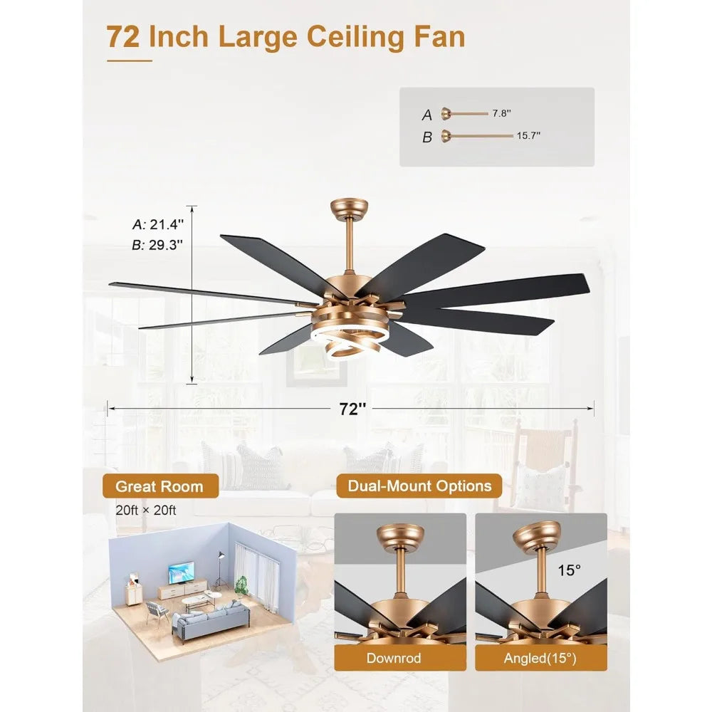 Large 72 Inch Modern Ceiling Fan with Lights and Remote