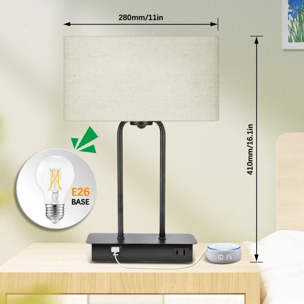 3-Way Dimmable Touch Table Lamp with 2 USB Ports and AC Outlet,