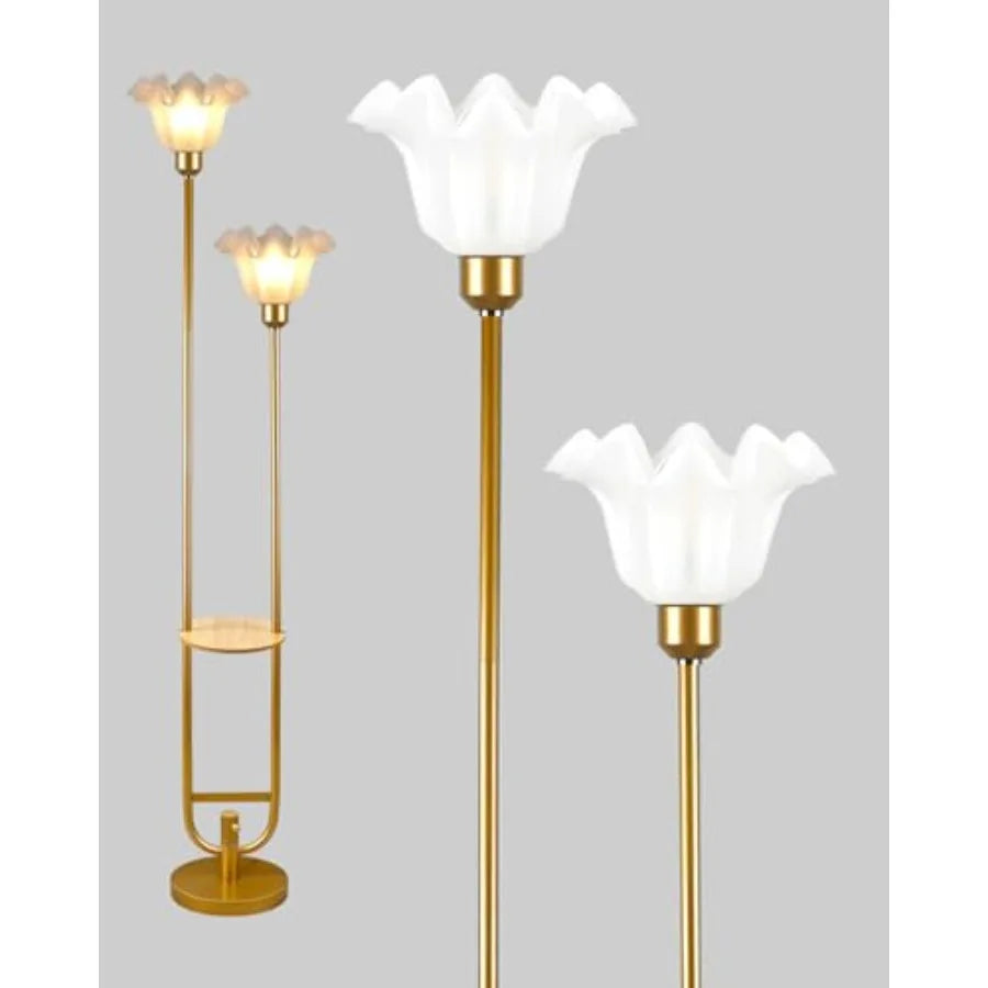63Inch Floor Lamp Dimmable Gold Floor Lamp with 5Lbs Heavy Base for Living Room 2-Light Mid Century Modern Tall Standing Lamp w