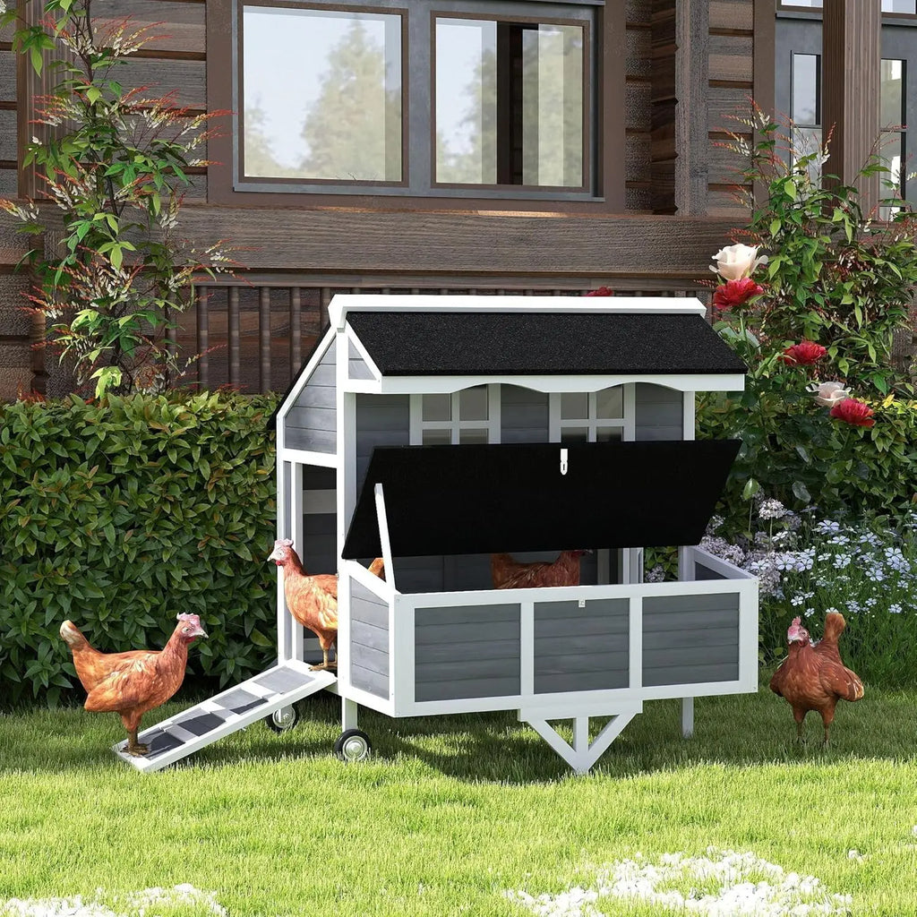 Mobile Chicken Coop with Wheels Nesting Box Pull-Out Tray
