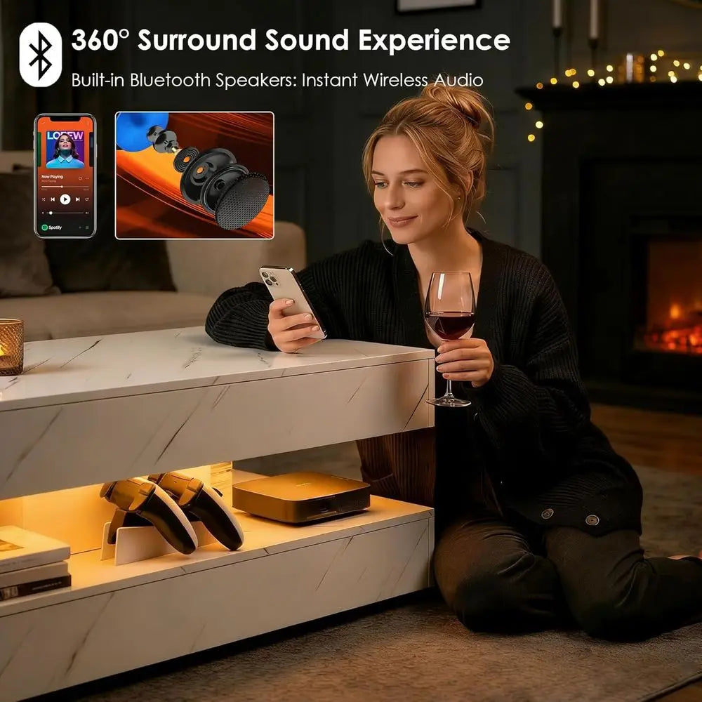 LED Smart Coffee Table with Bluetooth Speaker, Wireless Charging