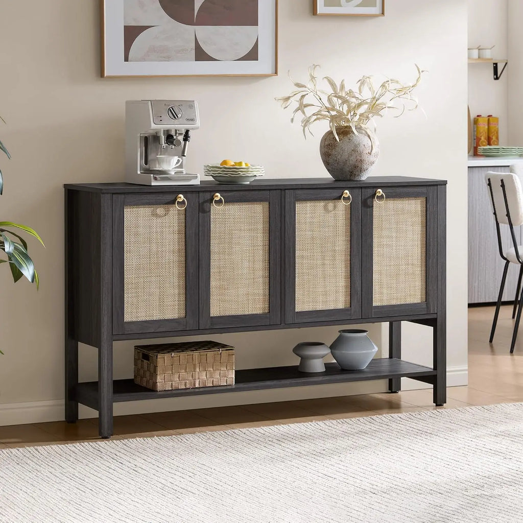 Obsidian Sideboard Buffet Cabinet with Rattan Doors