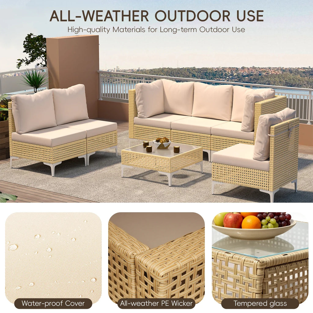 3 Piece Patio Set Sectional Garden Sofa with Cushions Brown Wicker