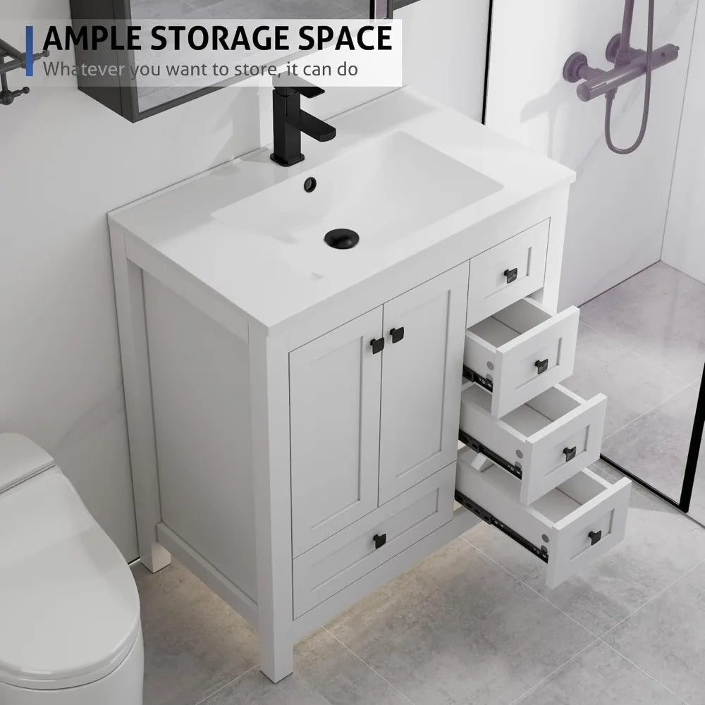 30" Bathroom Vanity Combo, Modern Painted Cabinet,