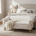 Linen Upholstered Storage Ottoman, Bedroom End of Bed Bench with Rolled Arms