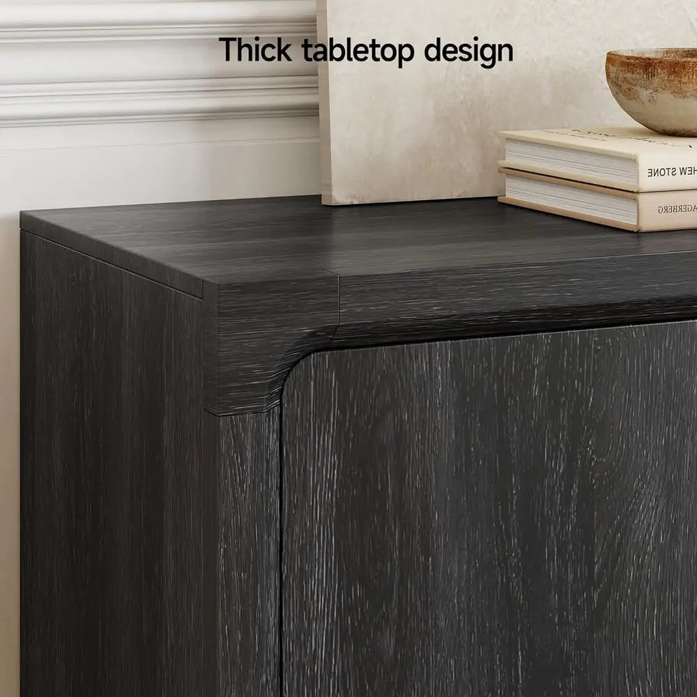 63 Contemporary Wood Sideboard with Adjustable Shelves, 4 Doors, Suitable for Coffee Bar, Kitchen, Living Room, Hallway, Black