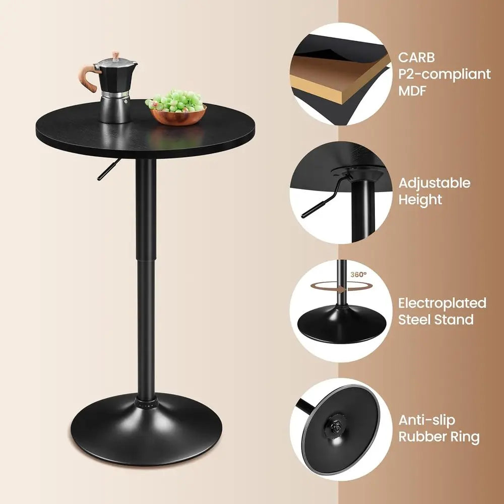Modern 3-Piece Black Bar Table and 2 Stool Set