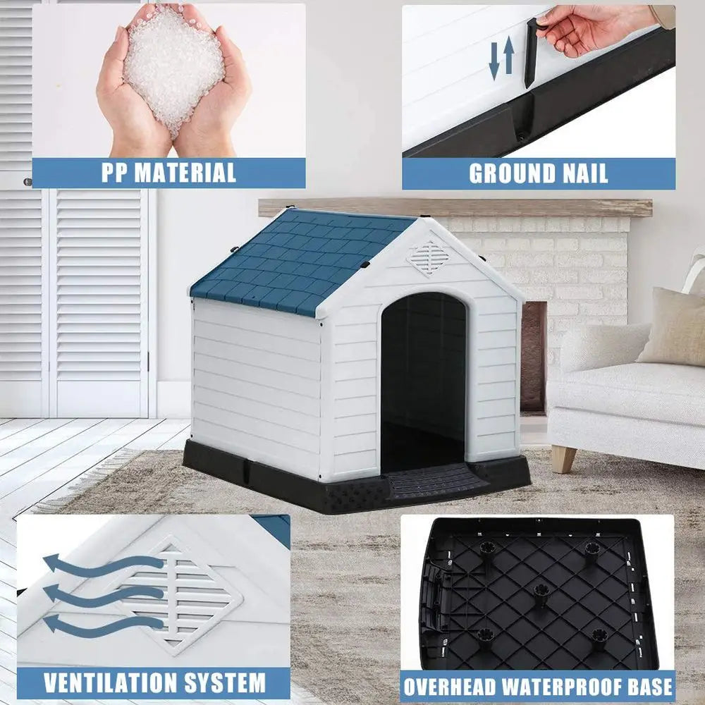 White Large Dog House Indoor Outdoor Waterproof Ventilate Plastic Dog House