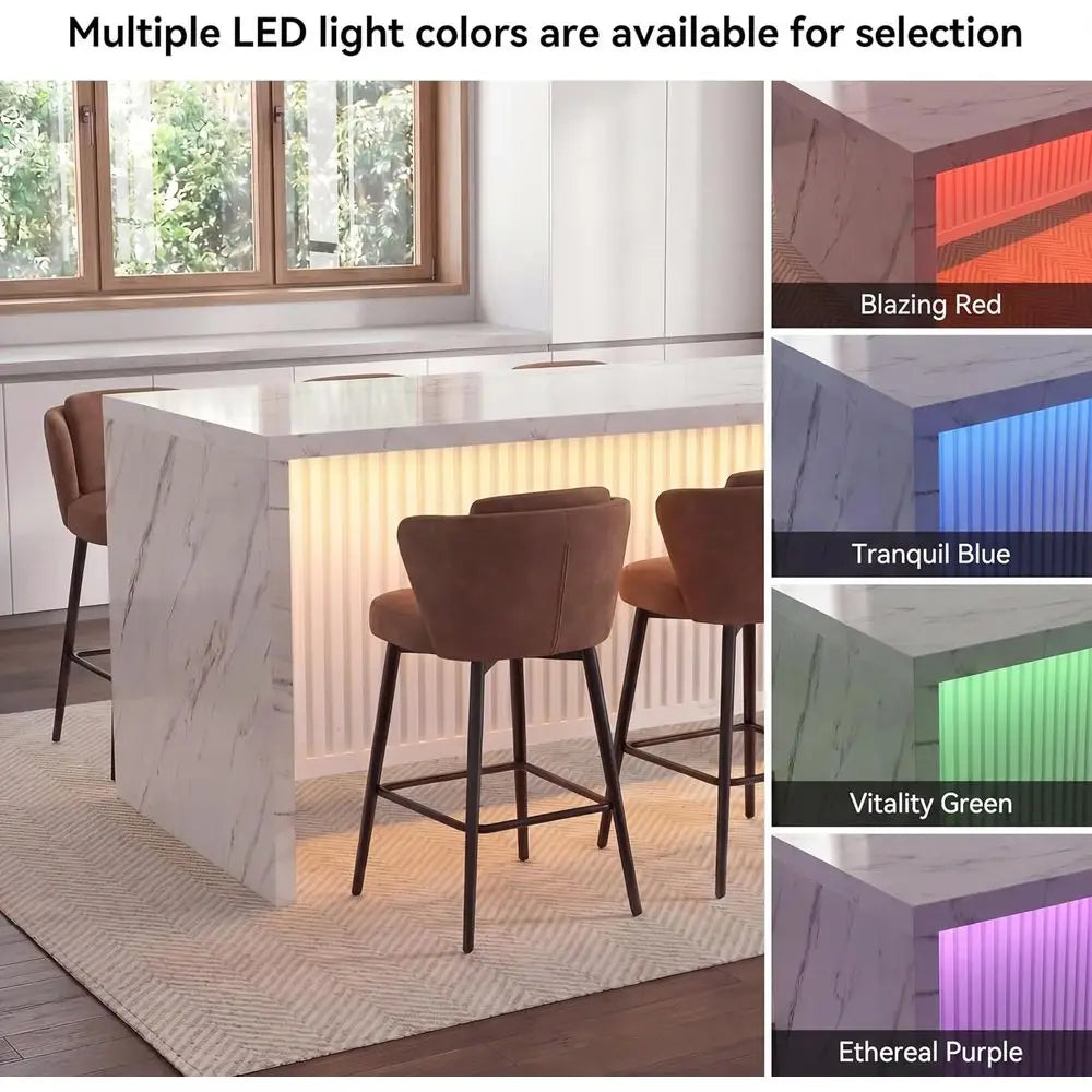 71’’ Large aux Marble Dining Table or 6 People, 37.4’’H Tall ern Kitchen Island with LED Lights, RecKitchen Dining Table or Home