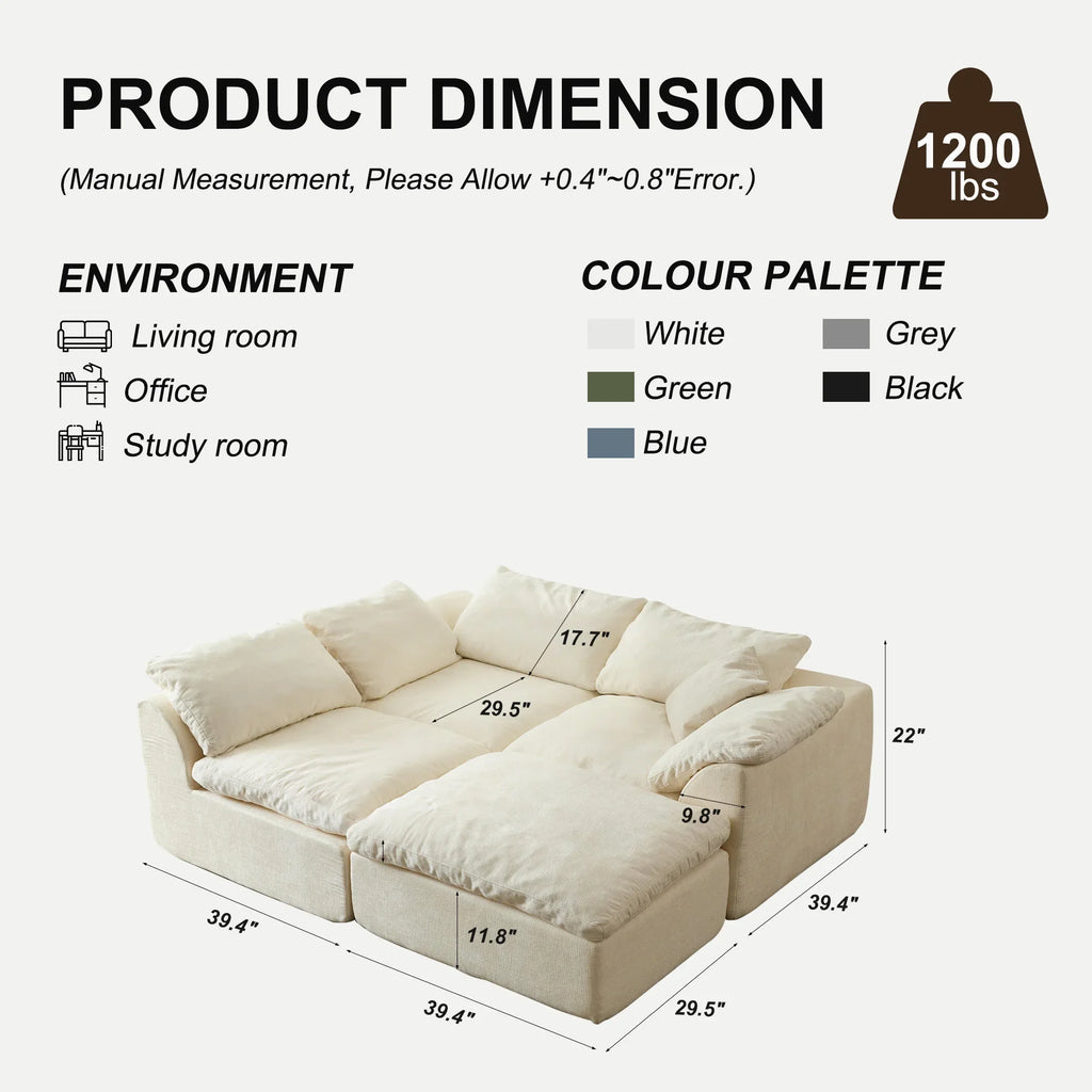 Modern Modular Sectional Sofa Oversized Deep Seat with Removable Cushions