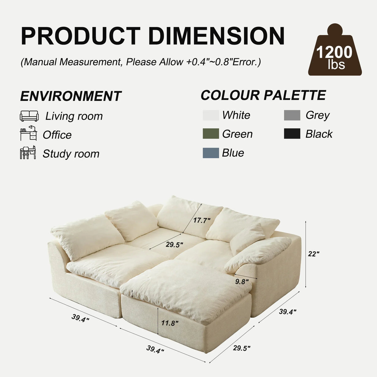 Modern Modular Sectional Sofa Oversized Deep Seat with Removable Cushions