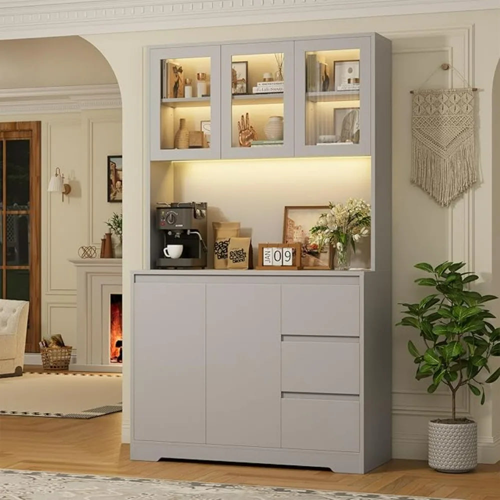 Kitchen Cabinet,LED Lights and Charging Station