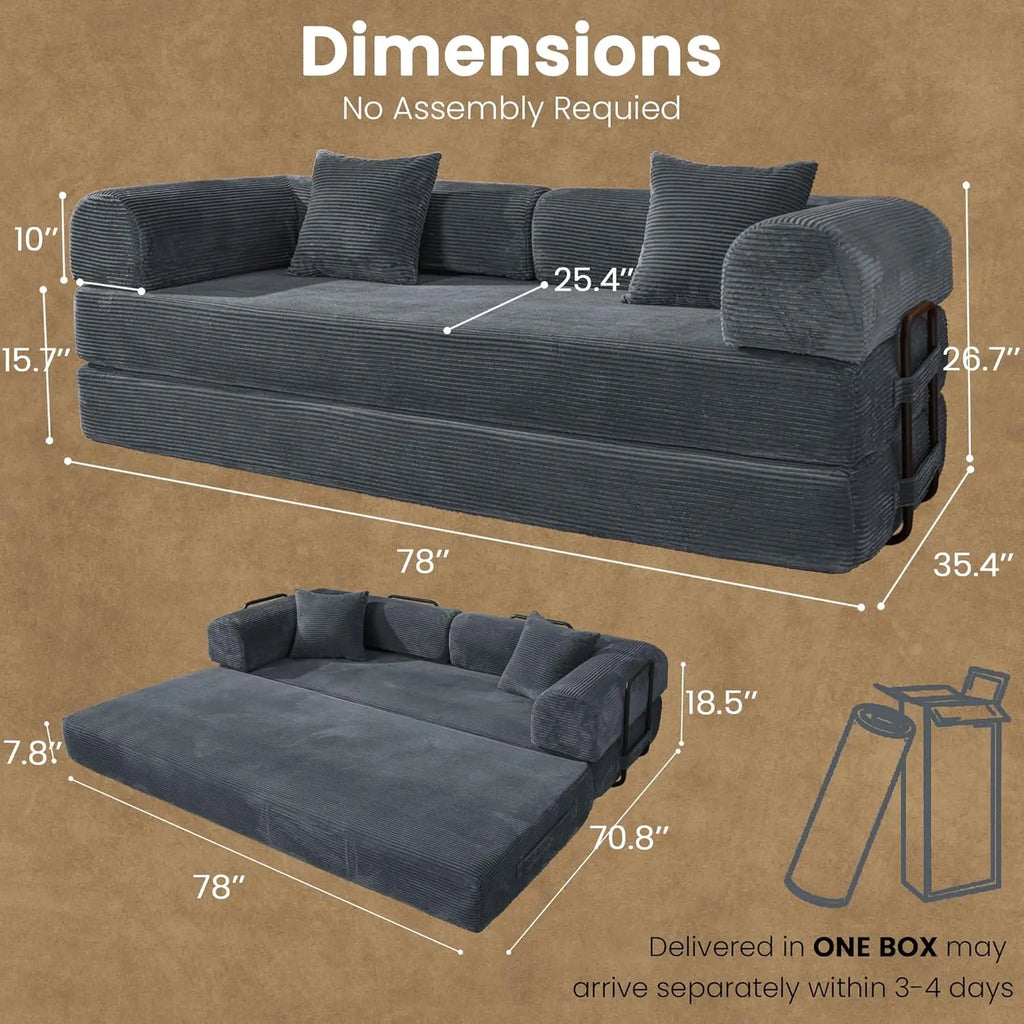 Convertible Sleeper Sofa Bed, Boneless Corduroy