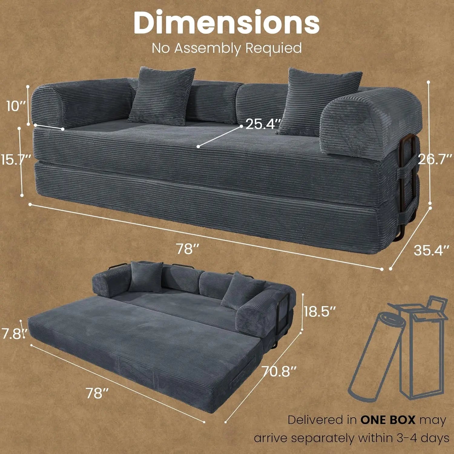 Convertible Sleeper Sofa Bed, Boneless Corduroy