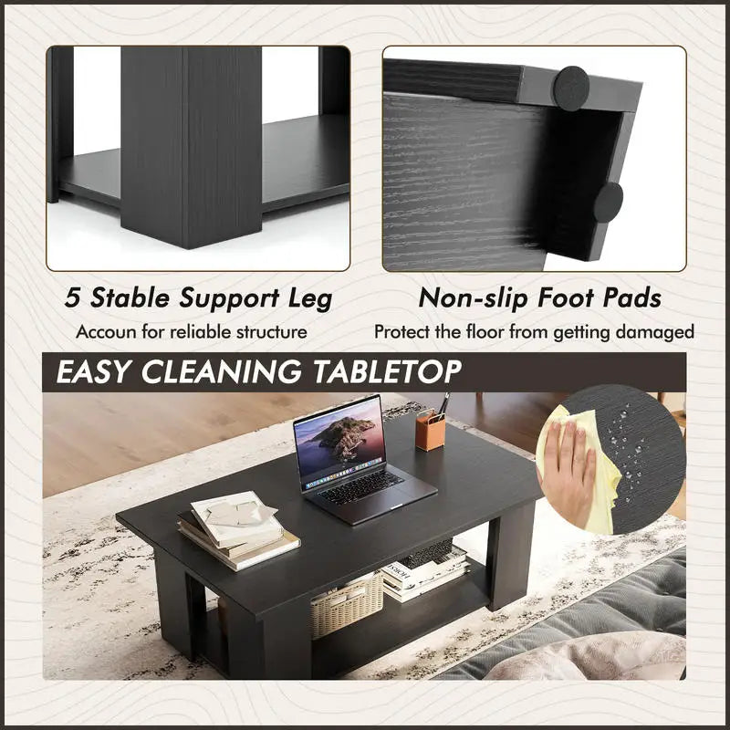 Large 2-tier Modern Wooden Coffee Table