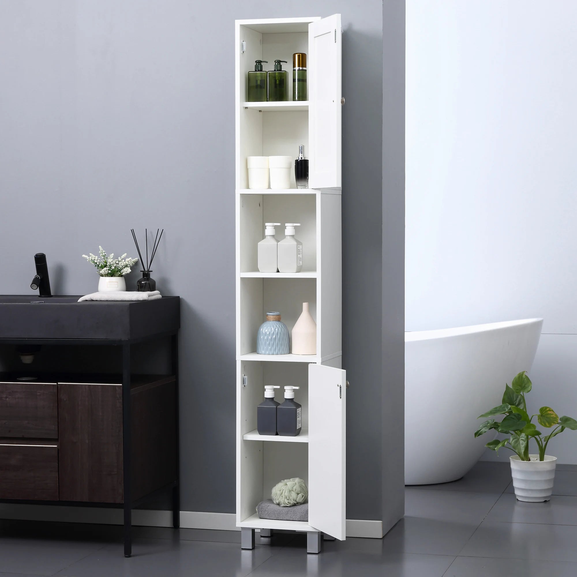 Tall Bathroom Storage Cabinet with Mirror