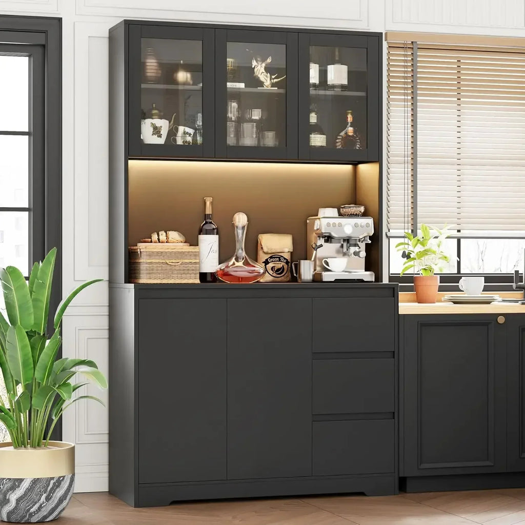 Kitchen Cabinet,LED Lights and Charging Station