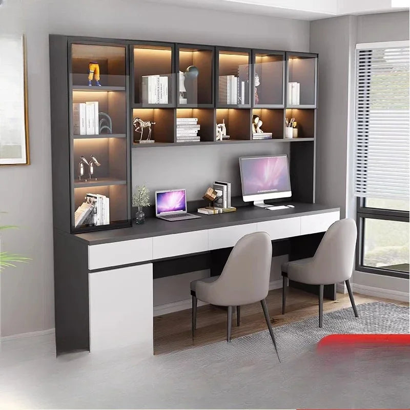 Premium Double desk, bookshelf integrated table