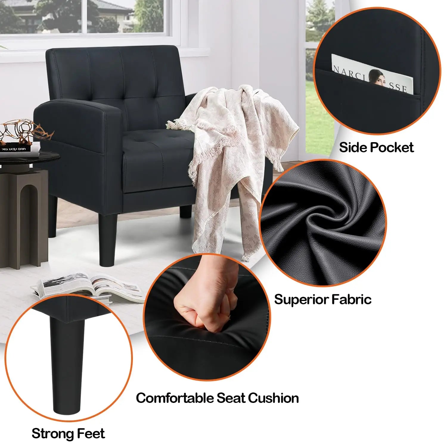 Upholstered Accent Chair Set of 2 Modern Faux Leather