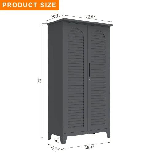 73'' Tall Slate Metal Tool Storage Cabinet - Ample Space for Garage, Warehouse, Garden & Living Room Organization