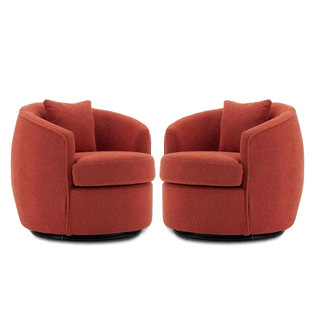 2pcs Upholstered Boucle Barrel Swivel Accent Chair with Pillows
