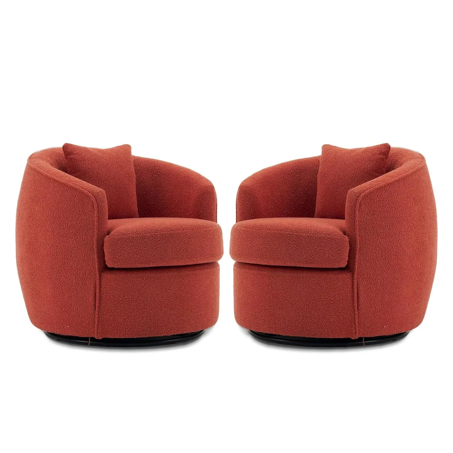 2pcs Upholstered Boucle Barrel Swivel Accent Chair with Pillows