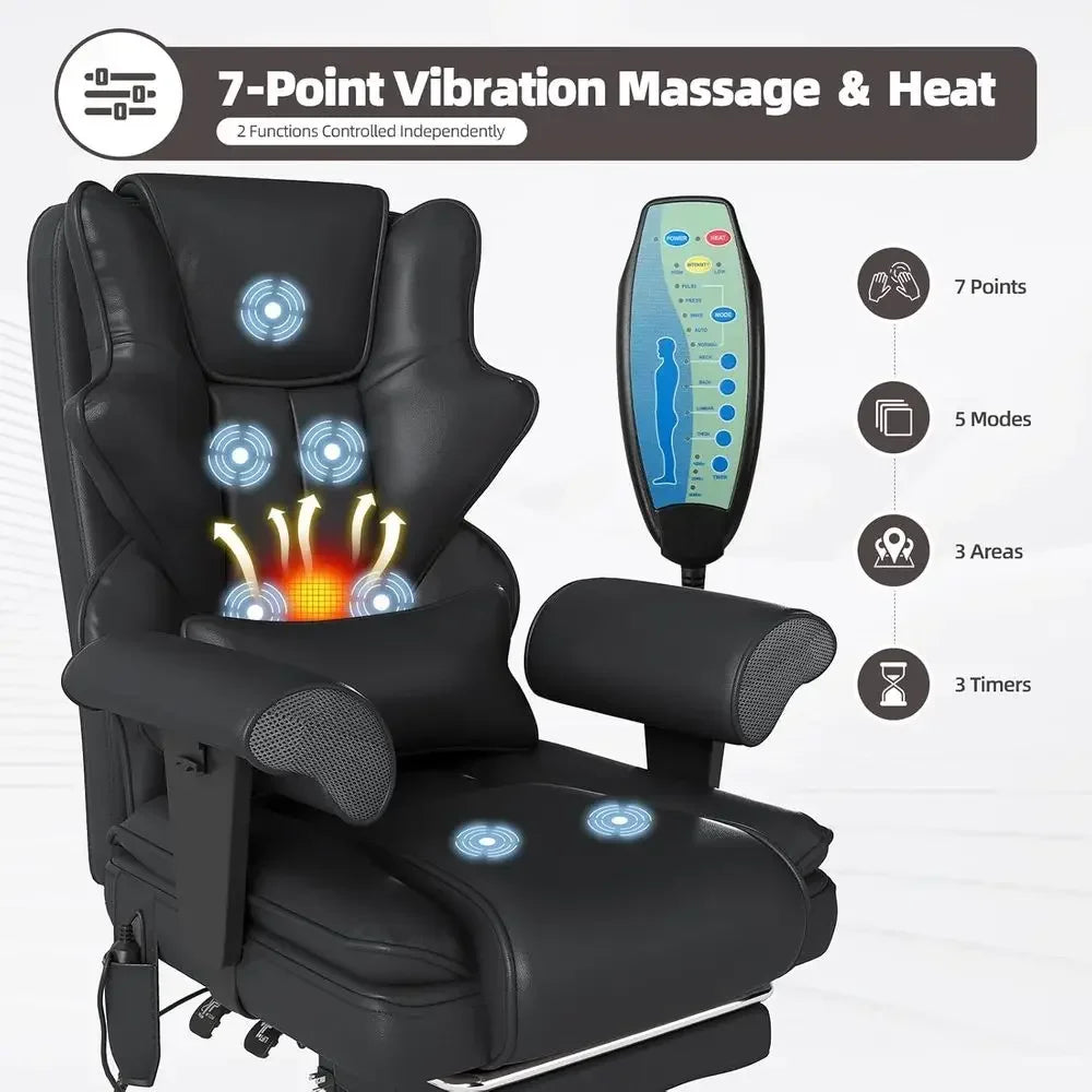 7-Point Massage Oice Chair,Heated Desk Manageral Chair,Ergonomic Executive Chair with ootrest,Adjustable Armrest，Computer Chair