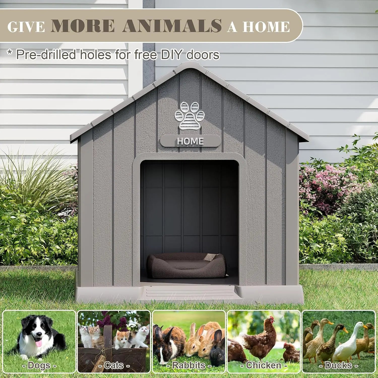 Weatherproof Plastic Dog House Outdoor Large Pet Kennel Shelter