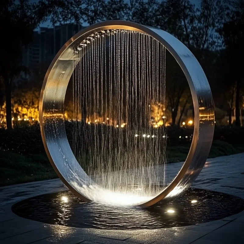 Garden Decorative Art Metal LED Light Ring Waterfall